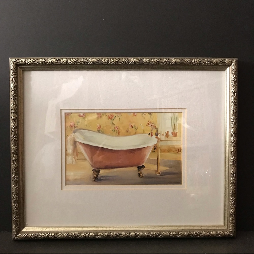 Framed oil painting bathtub print 15” x 12”